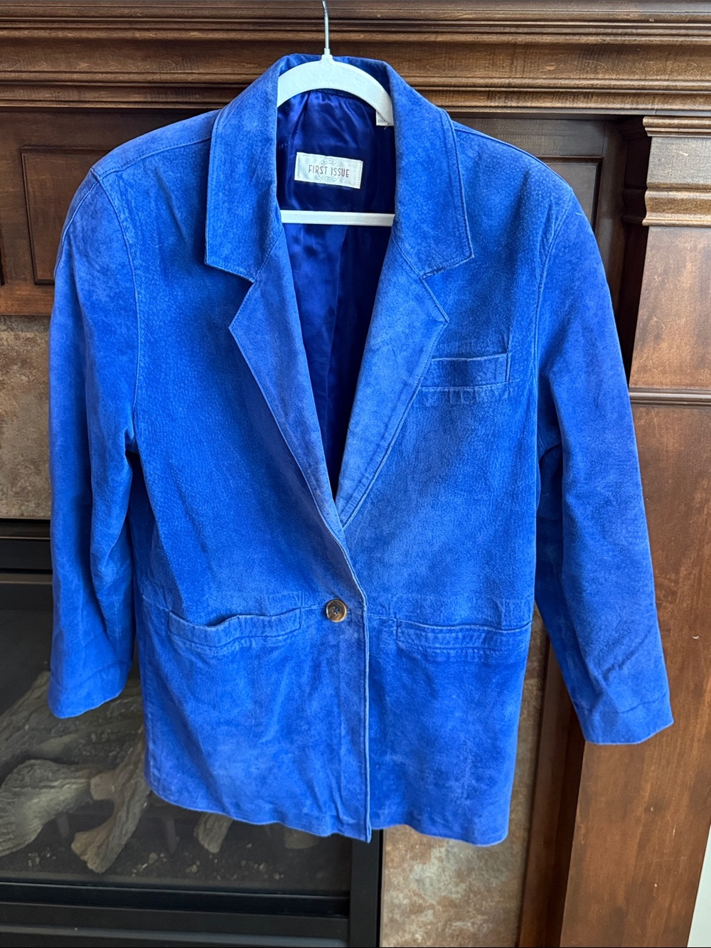 Vintage bright blue suede jacket oversized size small broken in 90s Y2K